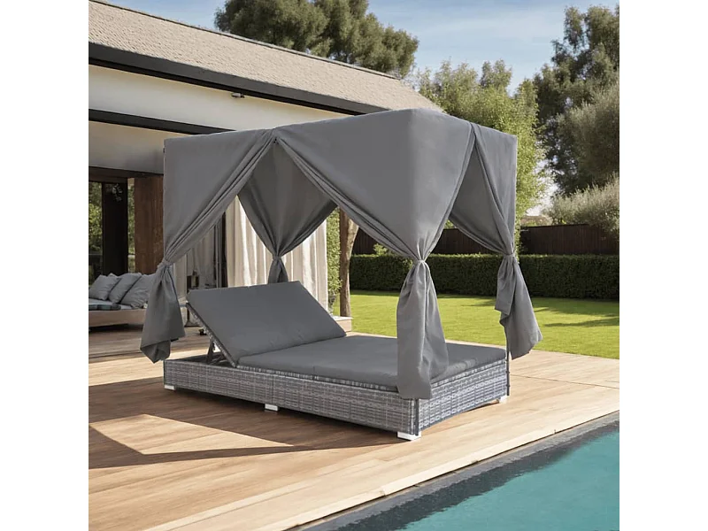 Espreguiçadeira de exterior com cortinas de vime resina cinza