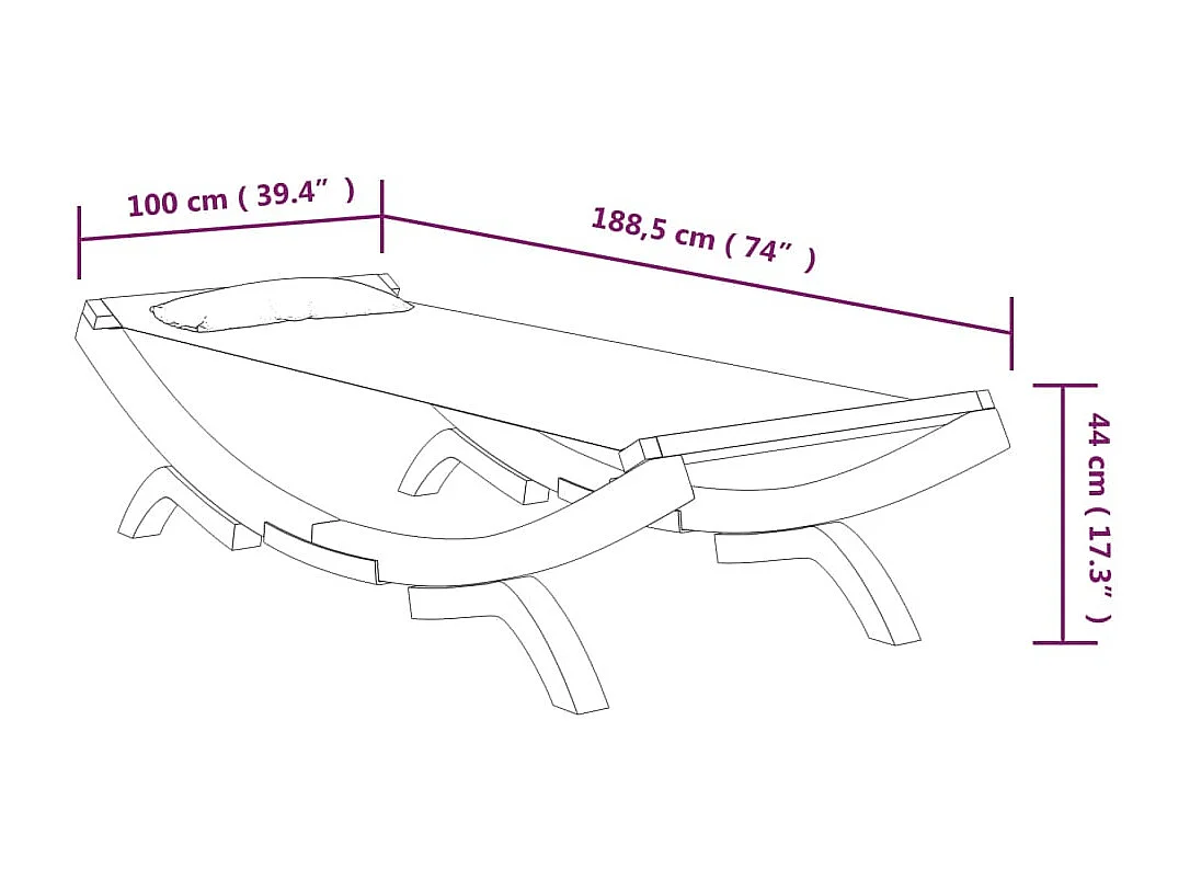 Lit de repos extérieur 100x188,5x44 cm Bois courbé Anthracite