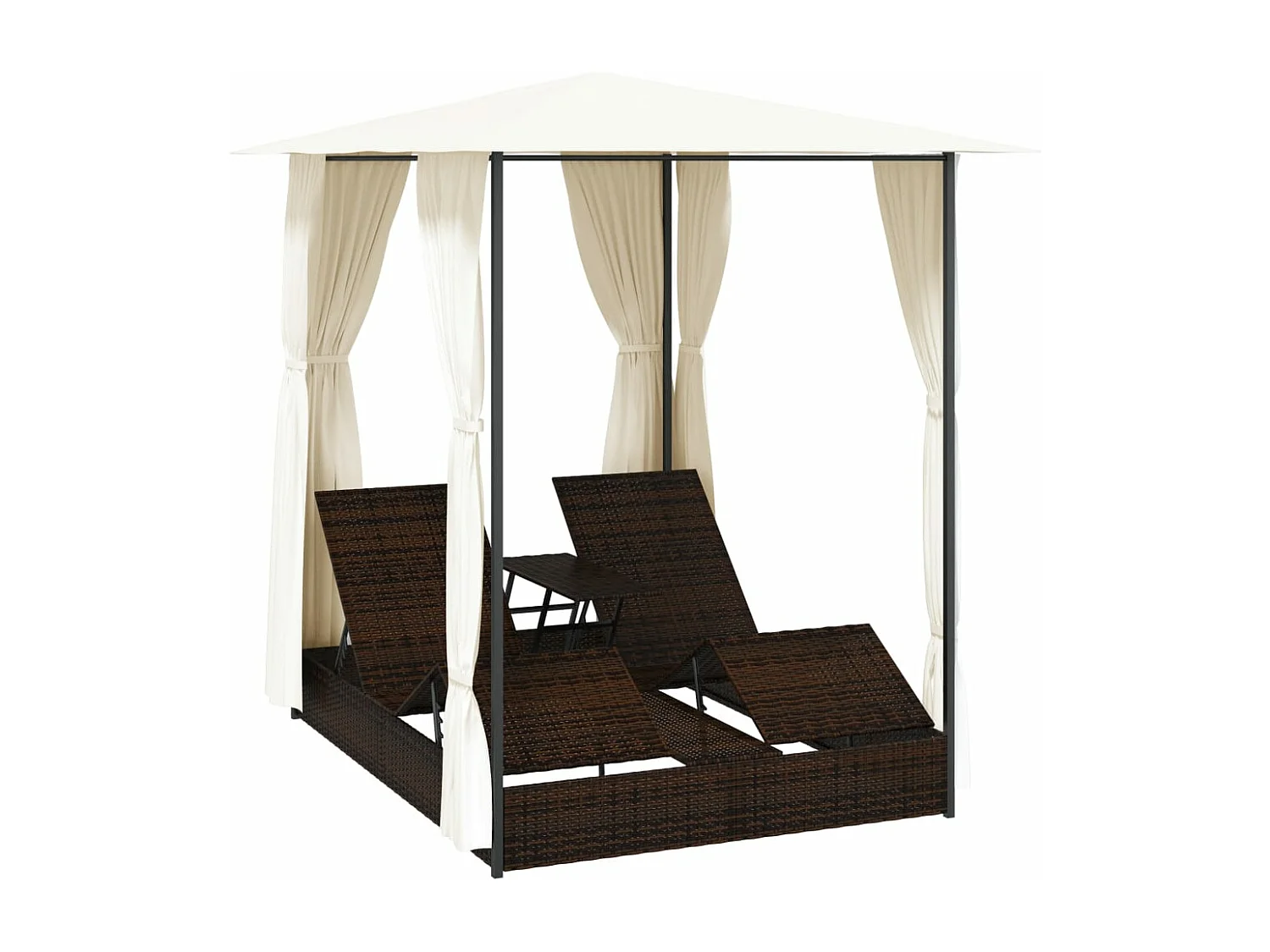 Doppel-Loungesessel mit Vorhängen aus Kunstharzgeflecht in Braun