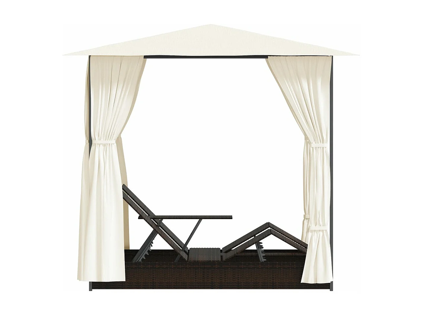 Doppel-Loungesessel mit Vorhängen aus Kunstharzgeflecht in Braun