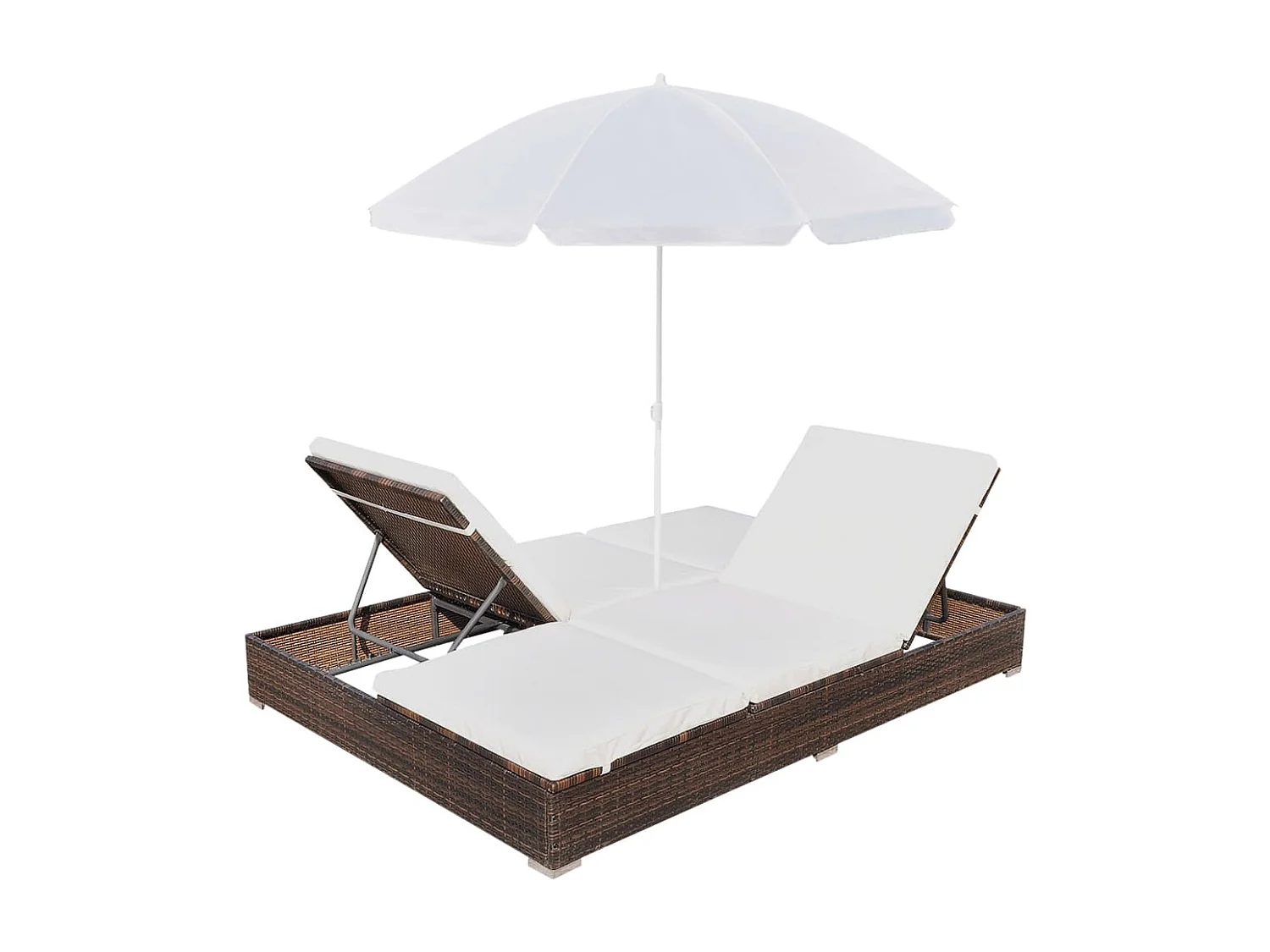 Chaise longue d'extérieur avec parasol Résine tressée Marron