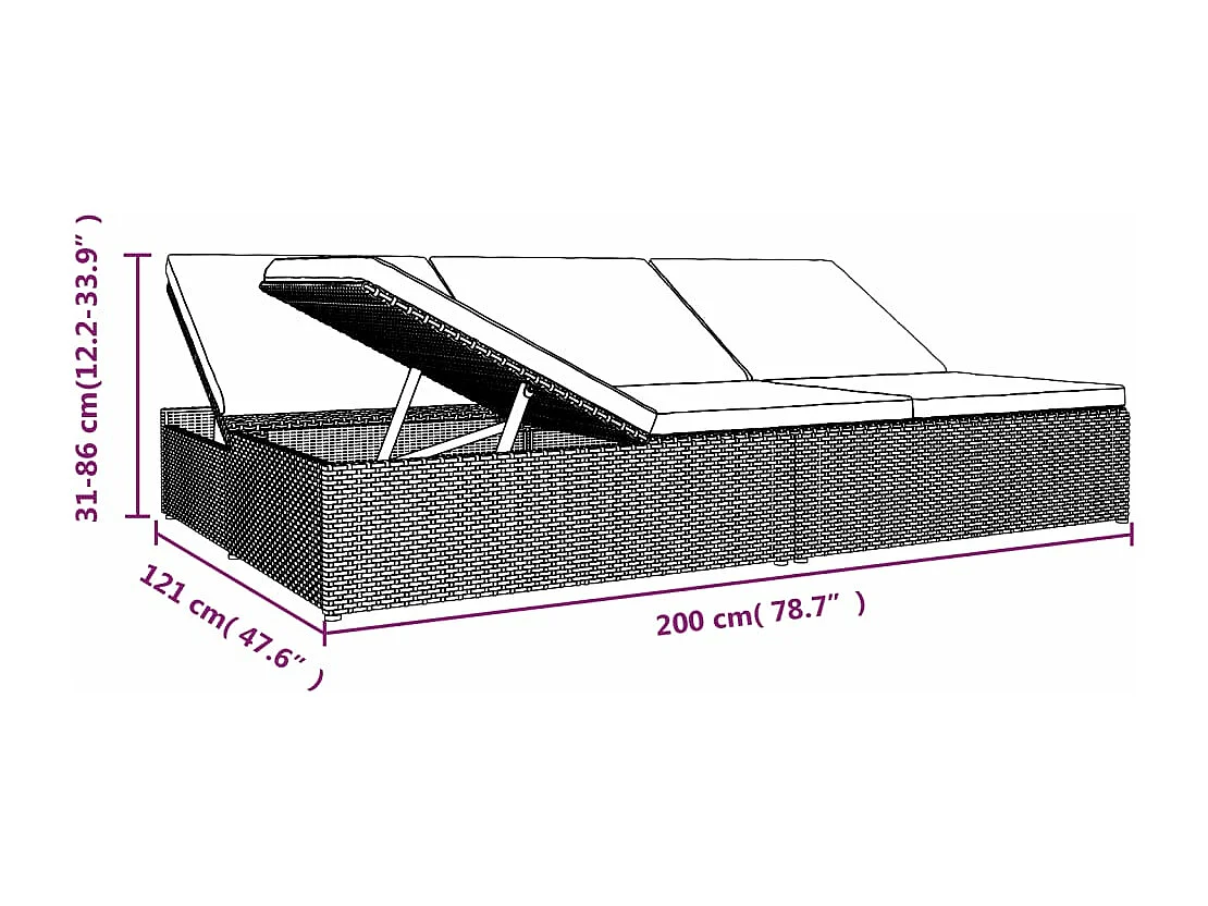 Tumbona convertible con cojines de resina trenzada Marrón