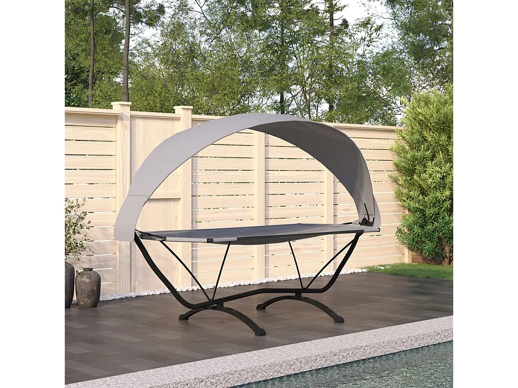 Lit de repos d'extérieur avec auvent Gris Acier et tissu Oxford