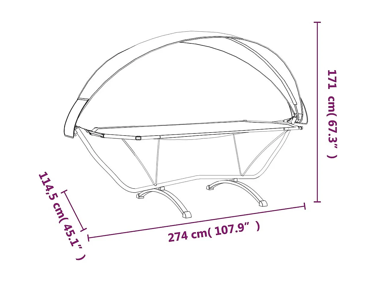 Lit de repos d'extérieur avec auvent Gris Acier et tissu Oxford