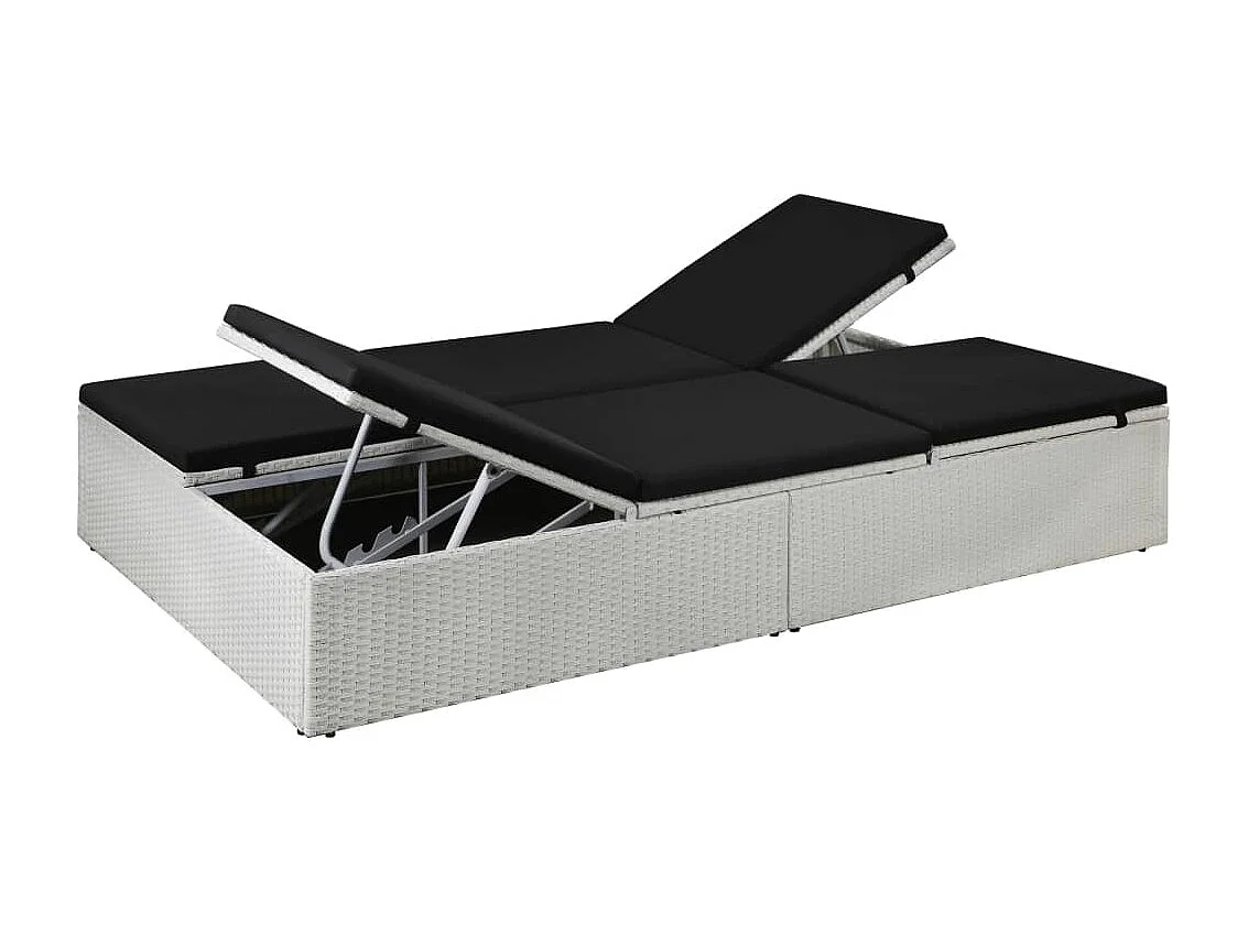 Chaise longue avec coussin Résine tressée Noir