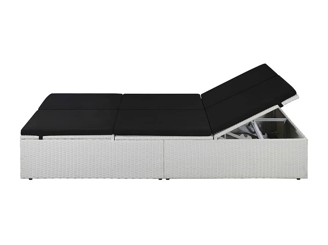 Chaise longue avec coussin Résine tressée Noir