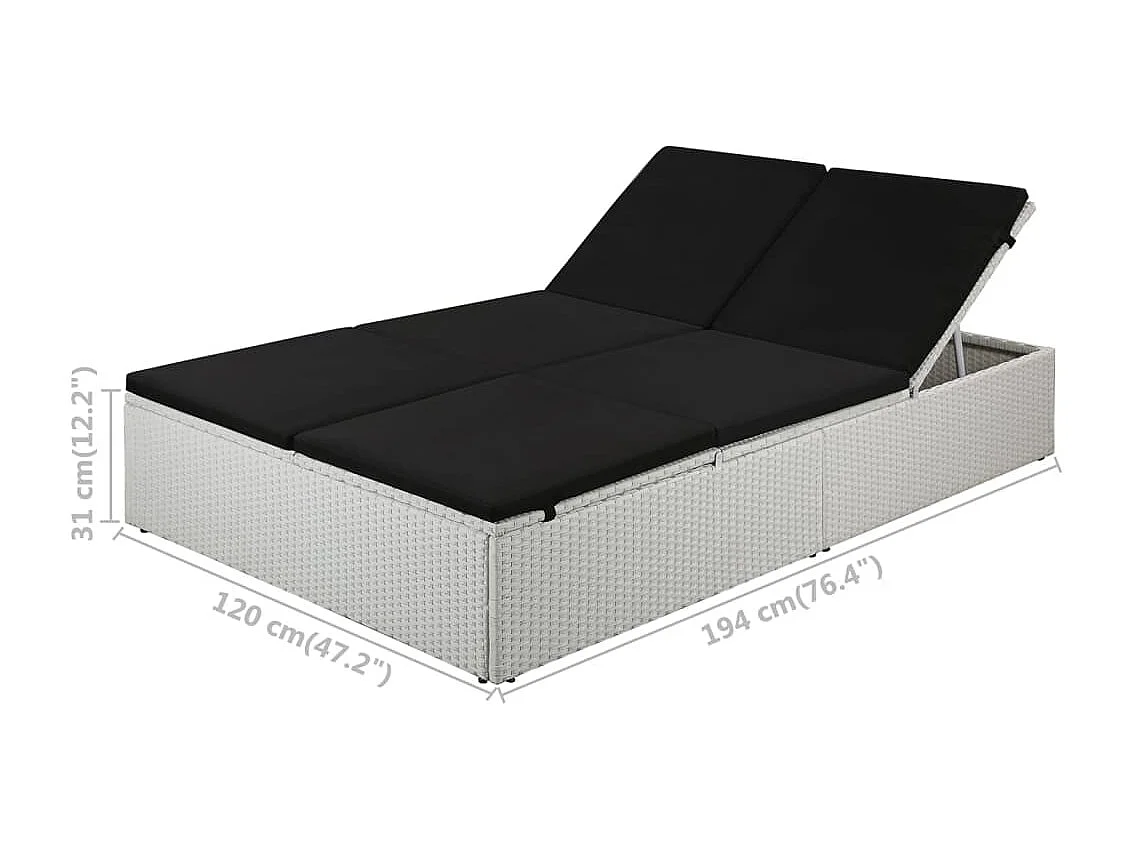 Chaise longue avec coussin Résine tressée Noir