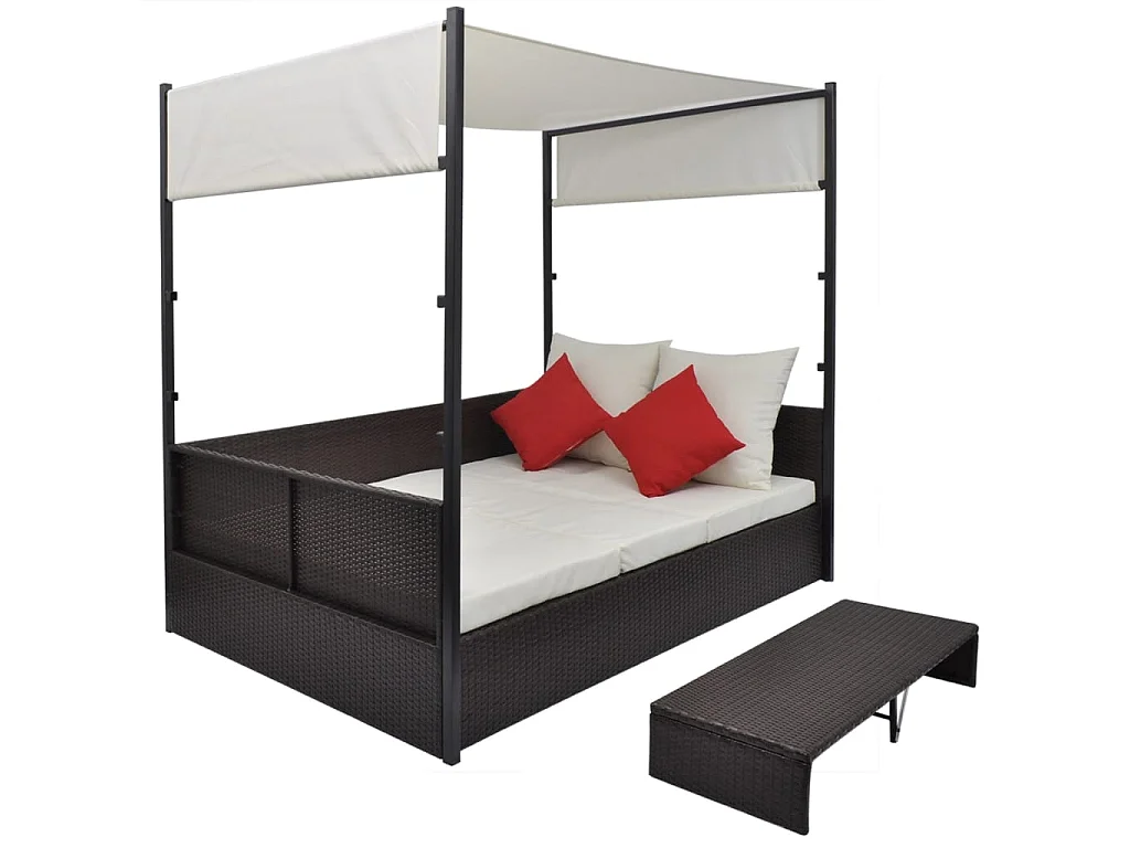 Cama de jardín con dosel Marrón 190x130 cm Mimbre de resina