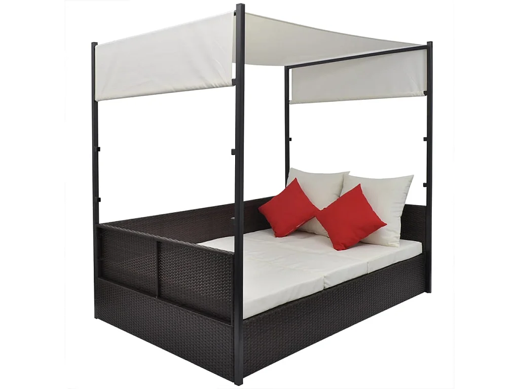 Cama de jardín con dosel Marrón 190x130 cm Mimbre de resina