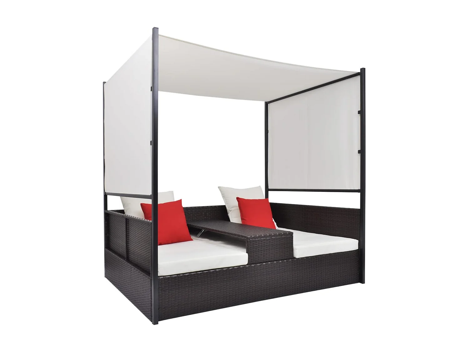 Lit de jardin avec auvent Marron 190x130 cm Résine tressée