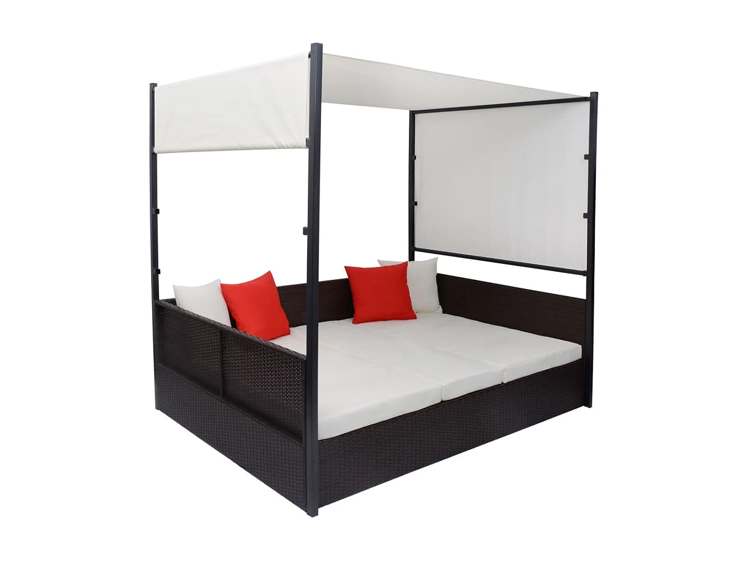 Lit de jardin avec auvent Marron 190x130 cm Résine tressée