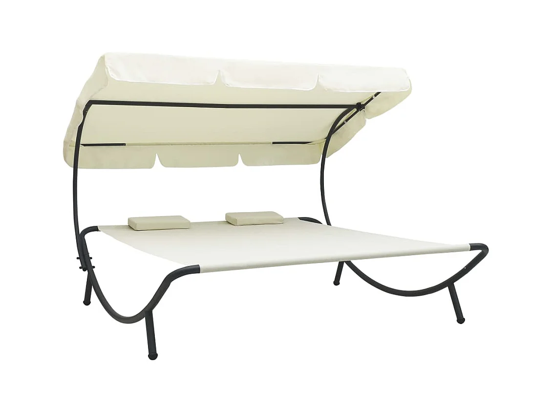 Outdoor-Tagesbett mit Baldachin und Kissen in Cremeweiß