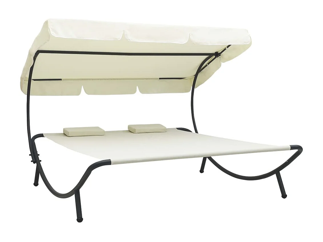 Espreguiçadeira externa com dossel e almofadas branco creme
