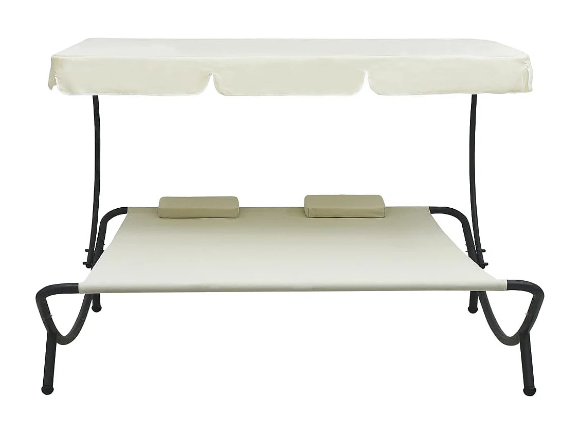 Espreguiçadeira externa com dossel e almofadas branco creme