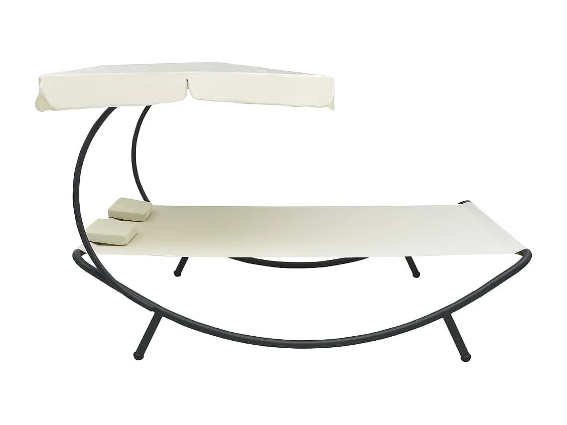 Espreguiçadeira externa com dossel e almofadas branco creme