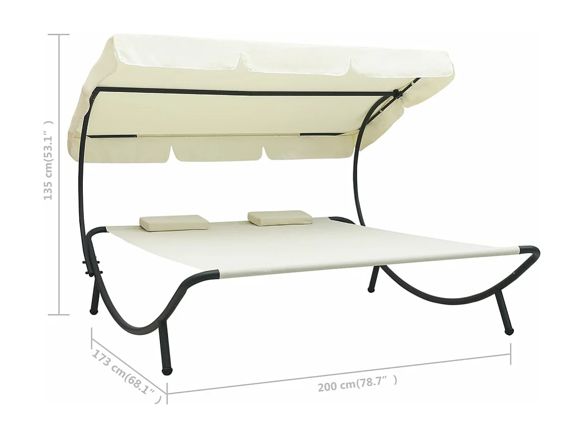 Espreguiçadeira externa com dossel e almofadas branco creme