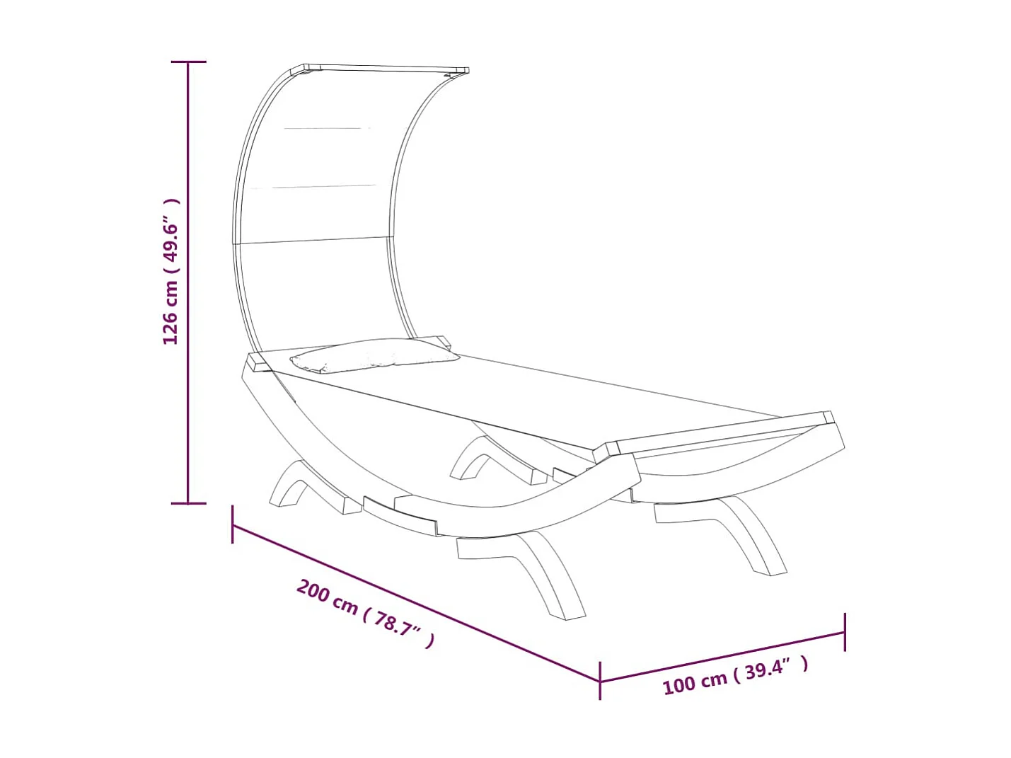 Dormeuse e baldacchino 100x200x126 cm Legno curvato Antracite