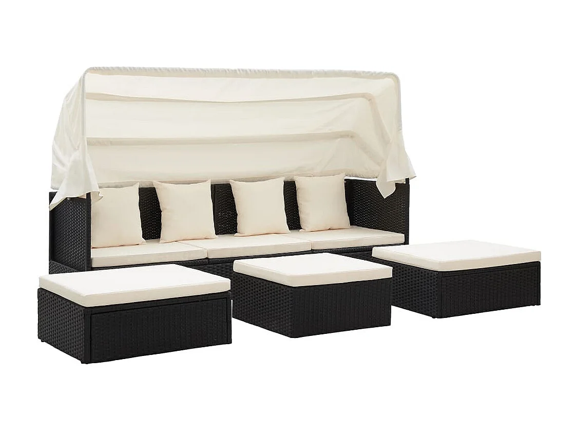 Cama de jardim com telhado de vime de resina preta