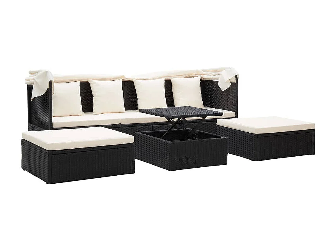 Cama de jardim com telhado de vime de resina preta