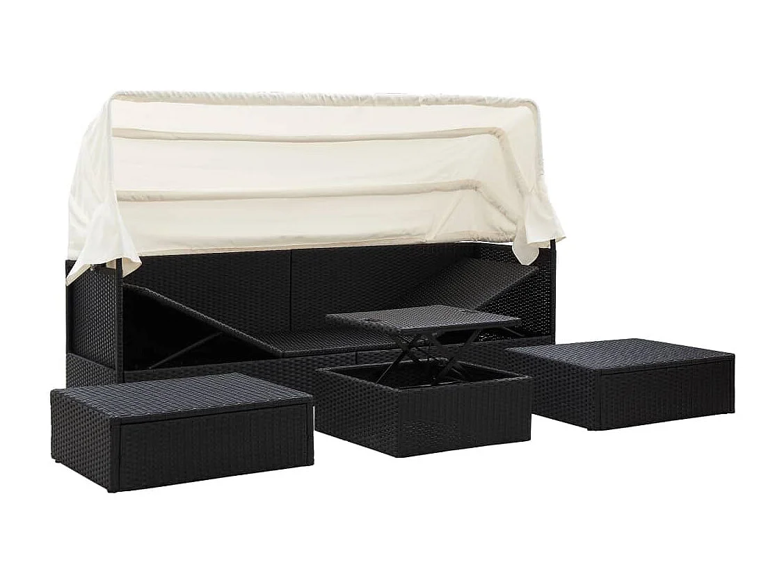 Cama de jardim com telhado de vime de resina preta