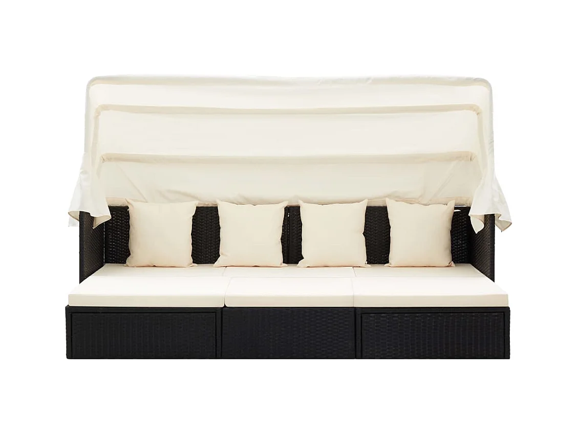 Cama de jardim com telhado de vime de resina preta