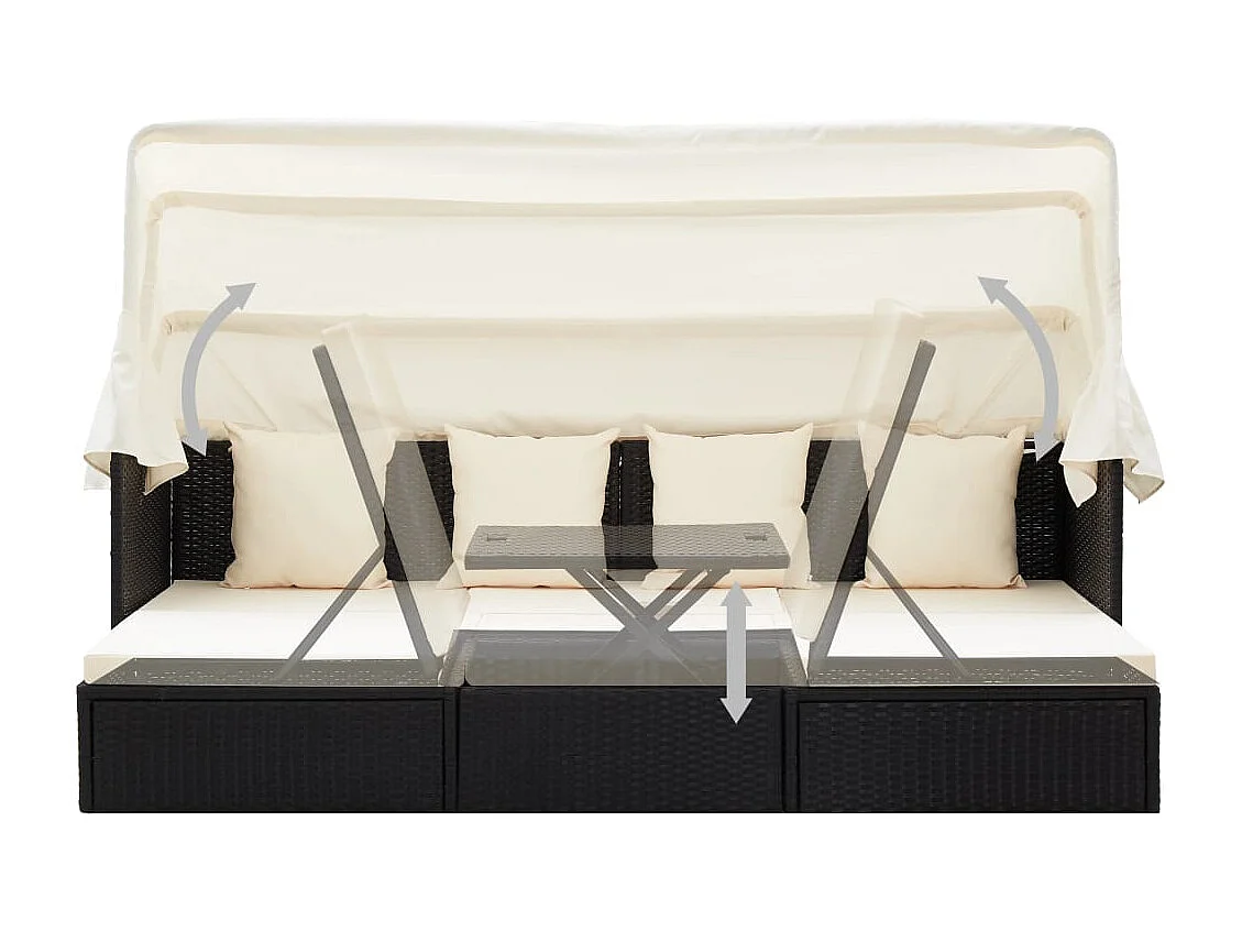 Cama de jardim com telhado de vime de resina preta