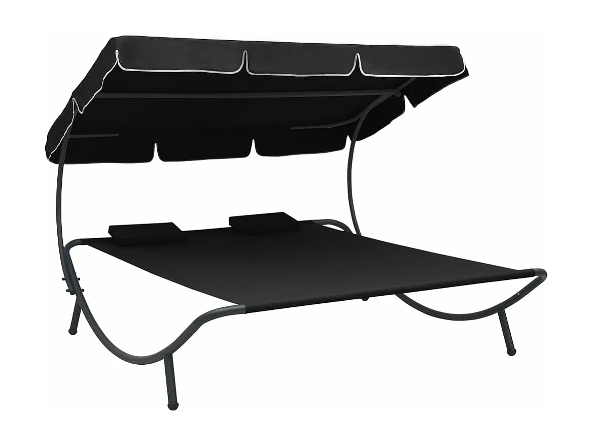 Espreguiçadeira externa com dossel e almofadas preta
