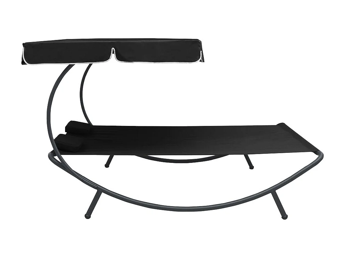 Espreguiçadeira externa com dossel e almofadas preta