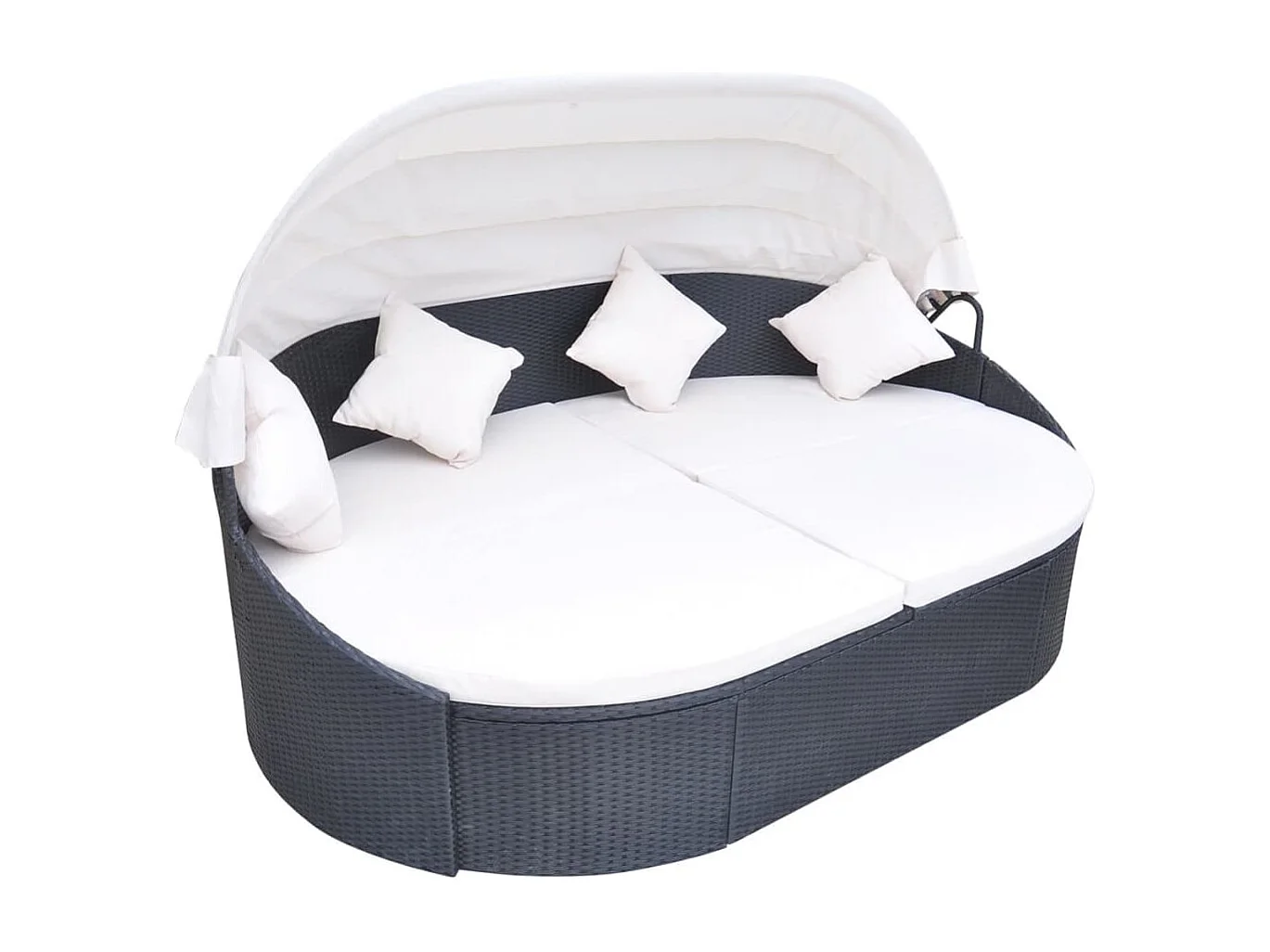 Chaise longue de jardin avec auvent Résine tressée Noir