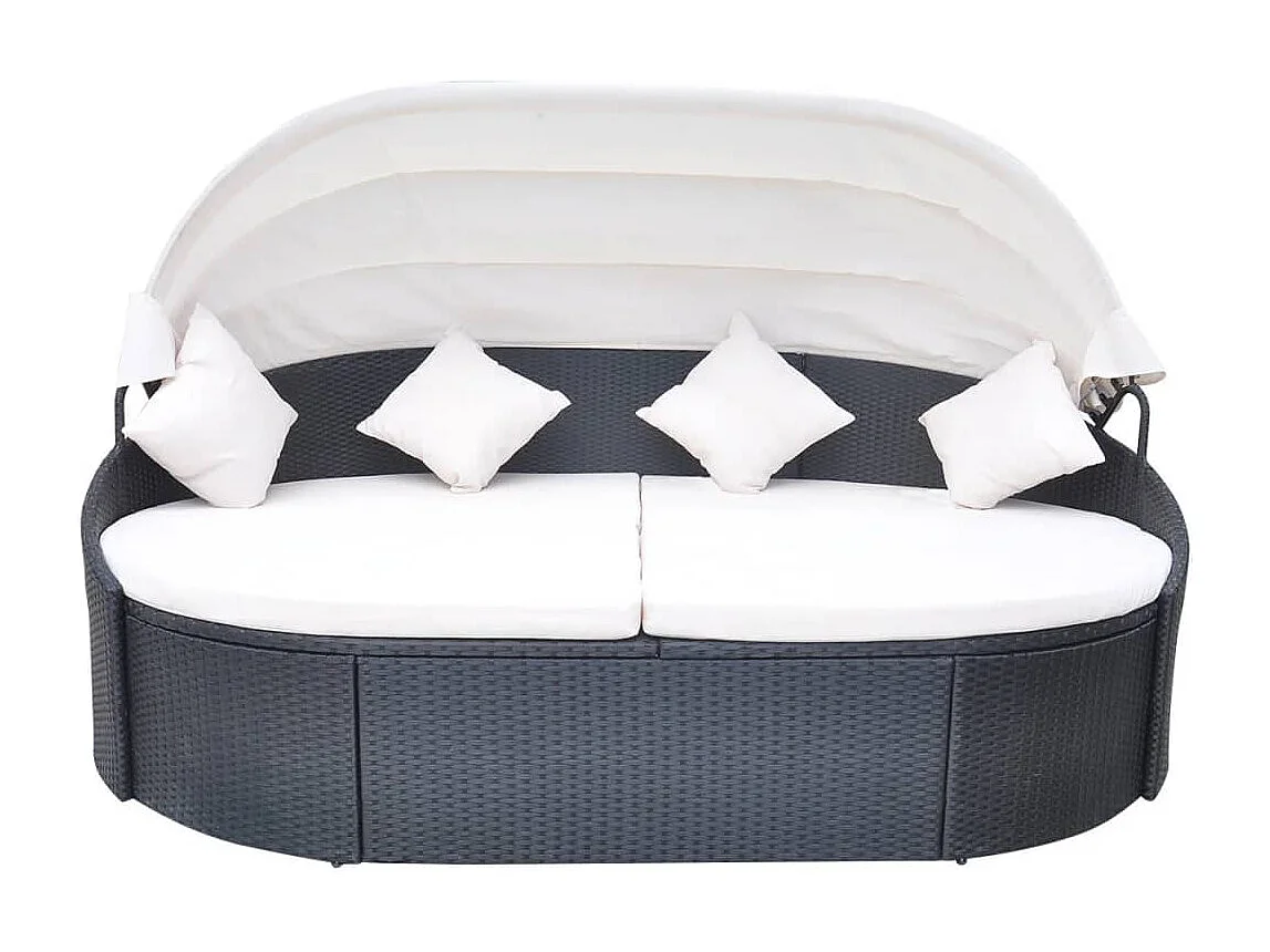 Chaise longue de jardin avec auvent Résine tressée Noir