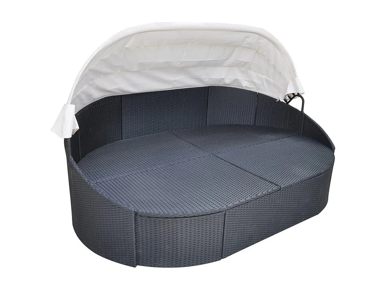 Chaise longue de jardin avec auvent Résine tressée Noir