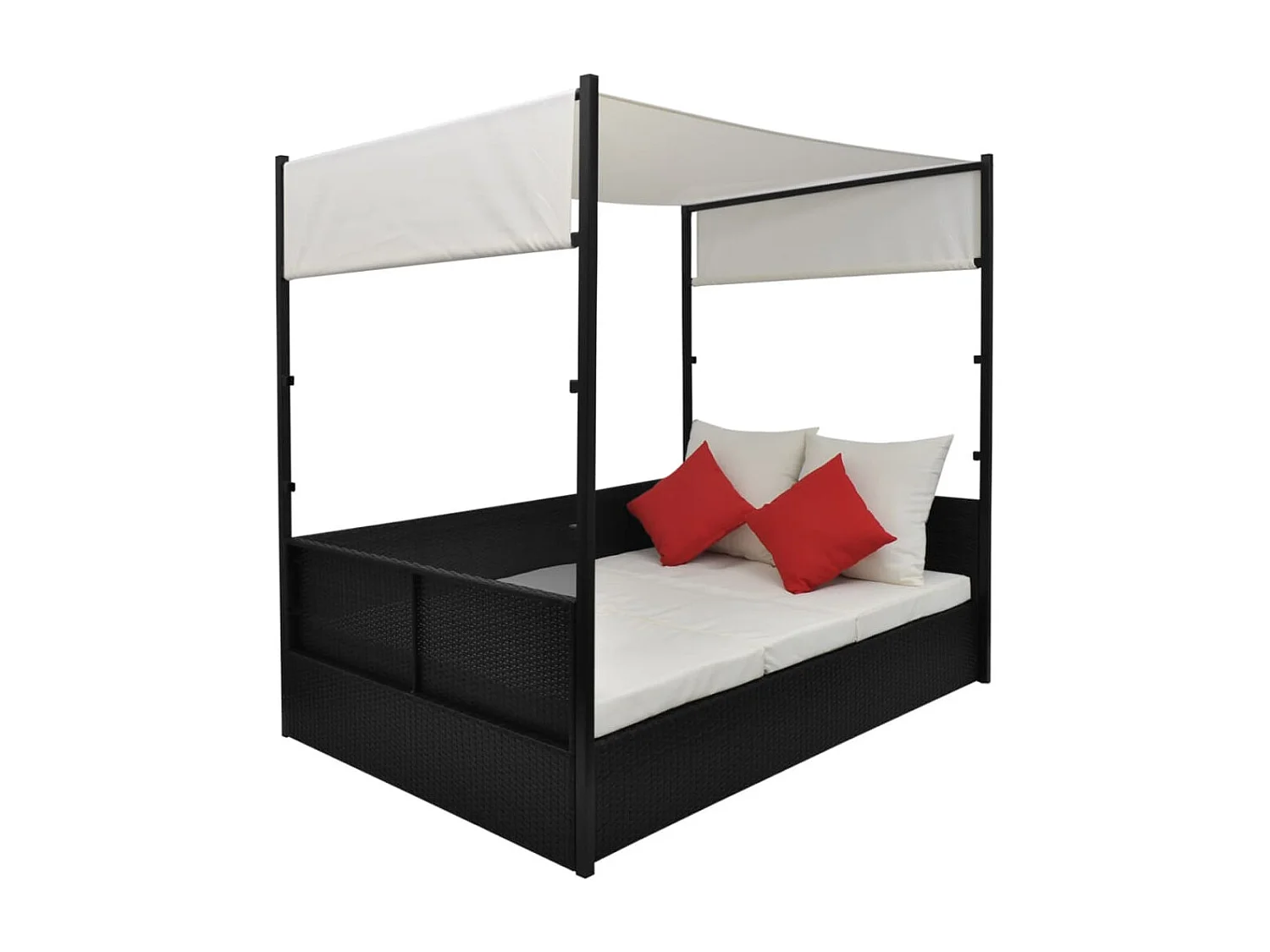 Cama de jardín con dosel Negro 190x130 cm Mimbre de resina