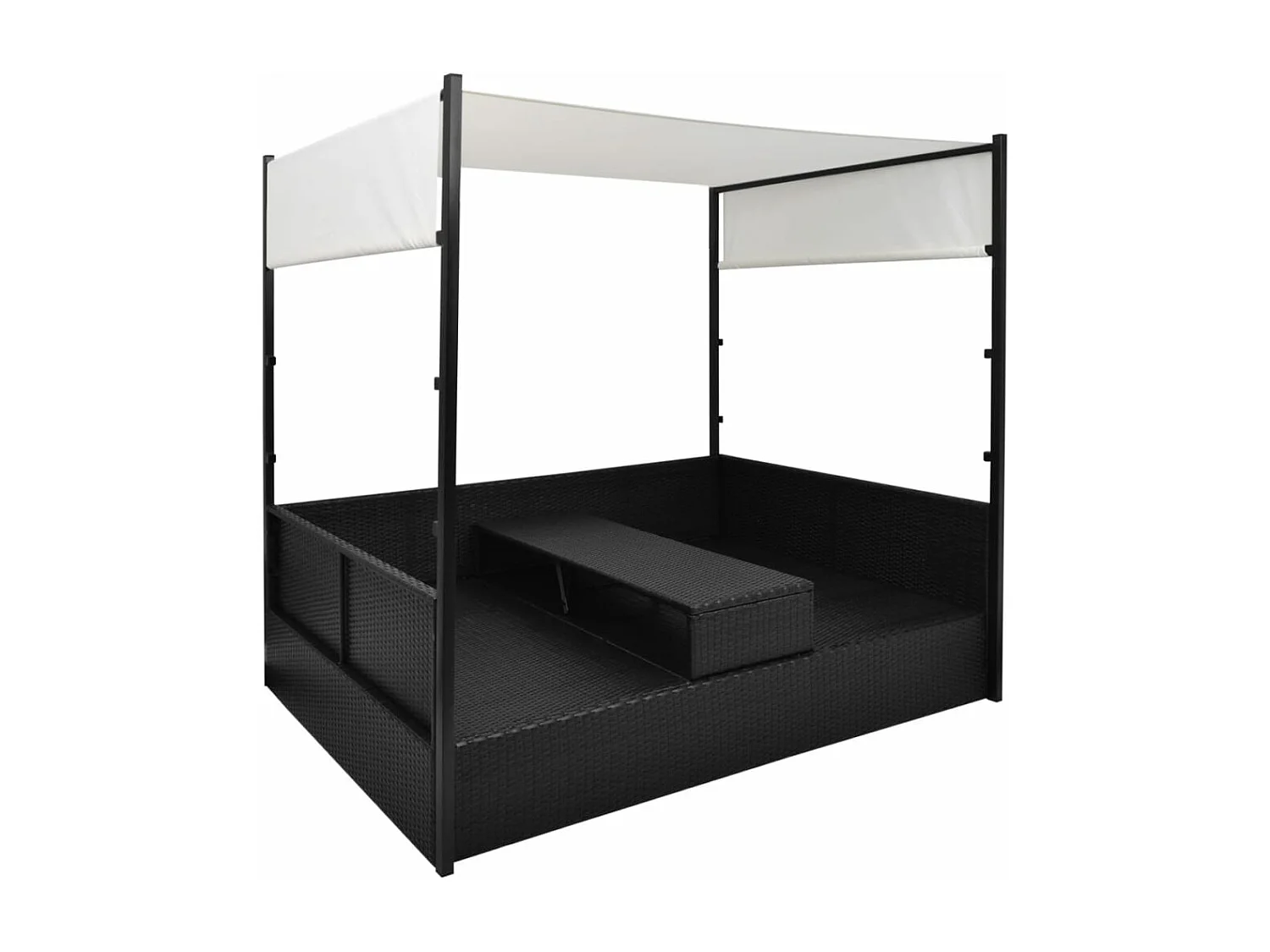 Cama de jardín con dosel Negro 190x130 cm Mimbre de resina