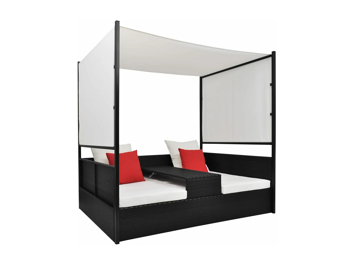 Cama de jardín con dosel Negro 190x130 cm Mimbre de resina