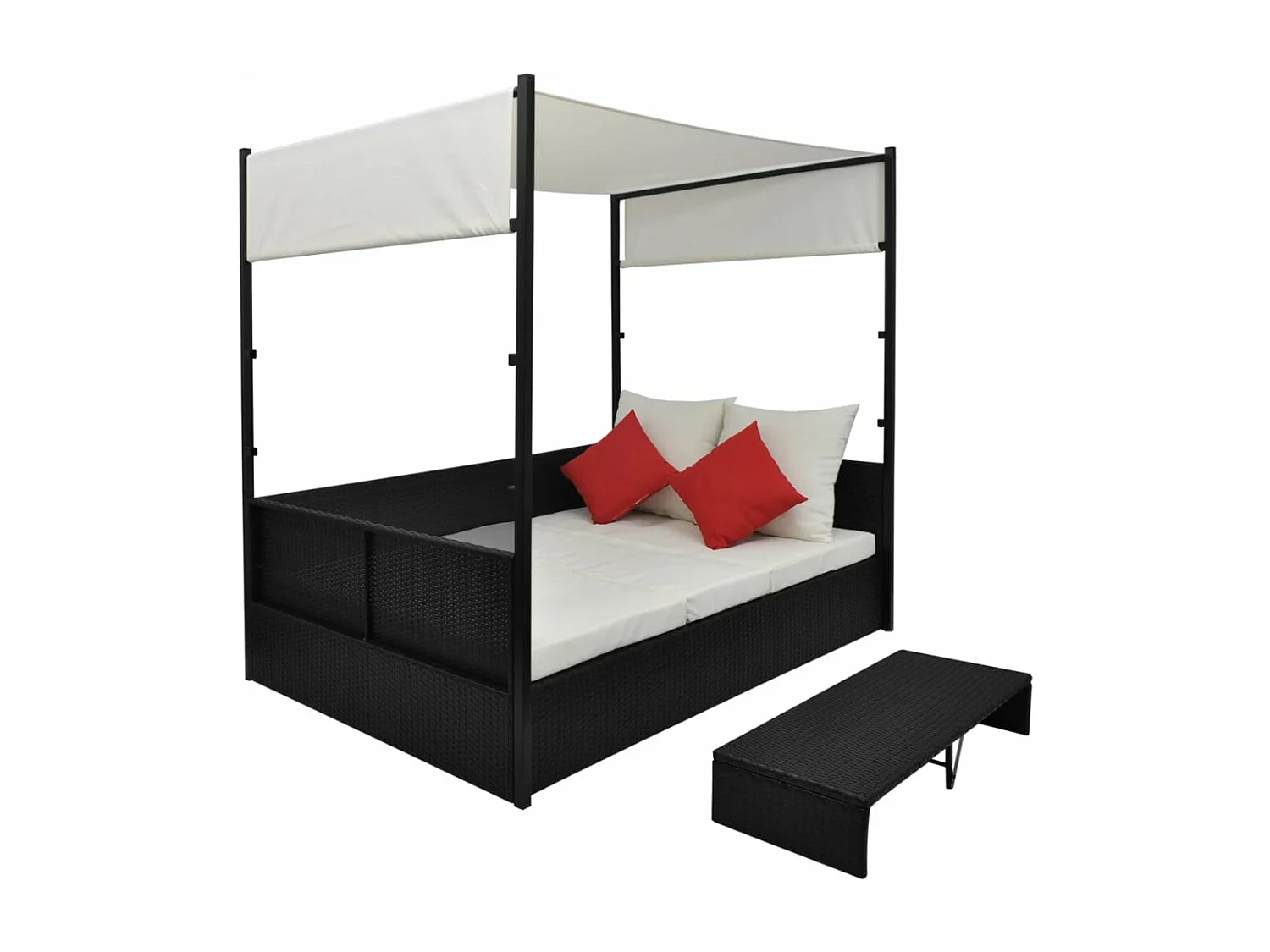 Cama de jardín con dosel Negro 190x130 cm Mimbre de resina