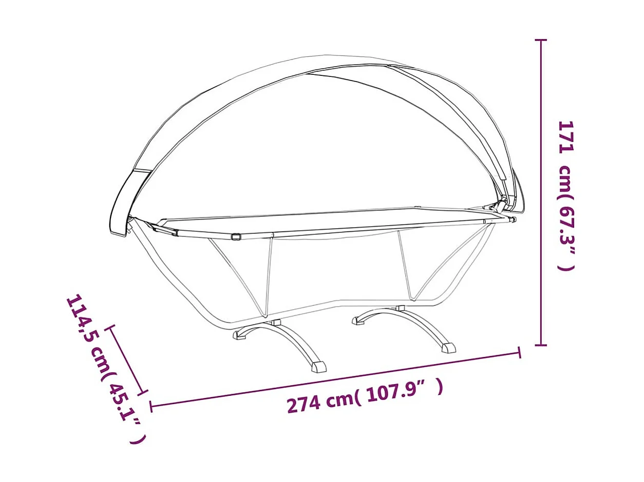 Sofá cama de exterior con dosel de acero negro y tela Oxford