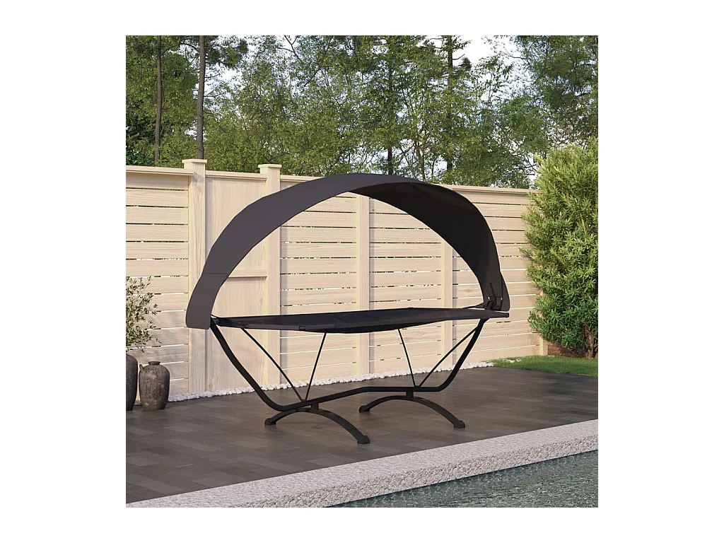 Lit de repos d'extérieur avec auvent Noir Acier et tissu Oxford