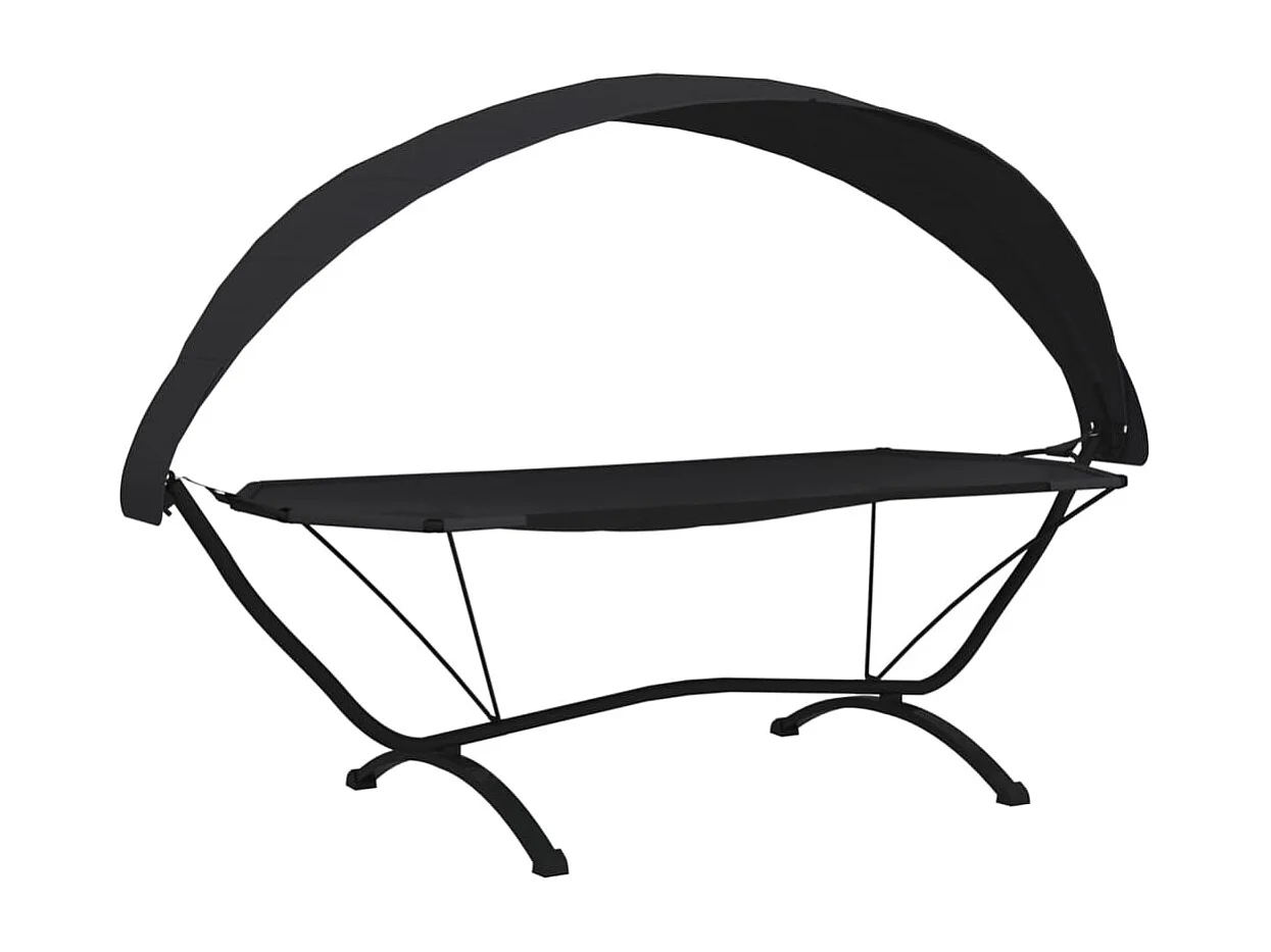 Sofá cama de exterior con dosel de acero negro y tela Oxford