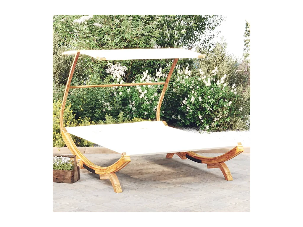 Sofá cama con dosel 165x203x138 cm Madera maciza curvada Crema