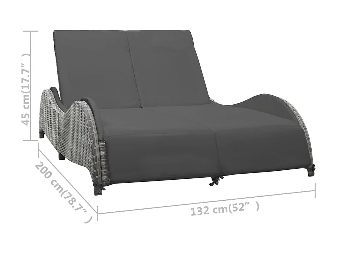 Chaise longue double avec coussin Résine tressée Anthracite