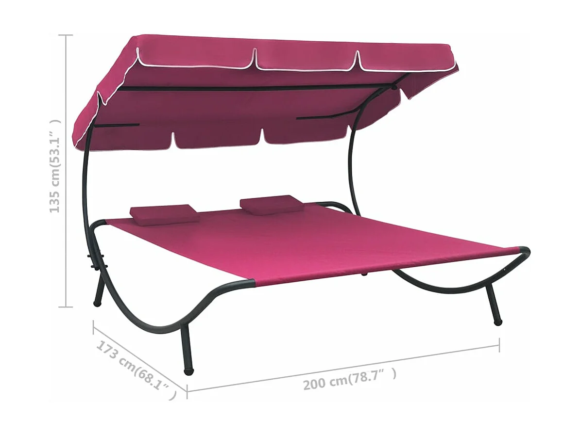 Espreguiçadeira externa com dossel e almofadas rosa