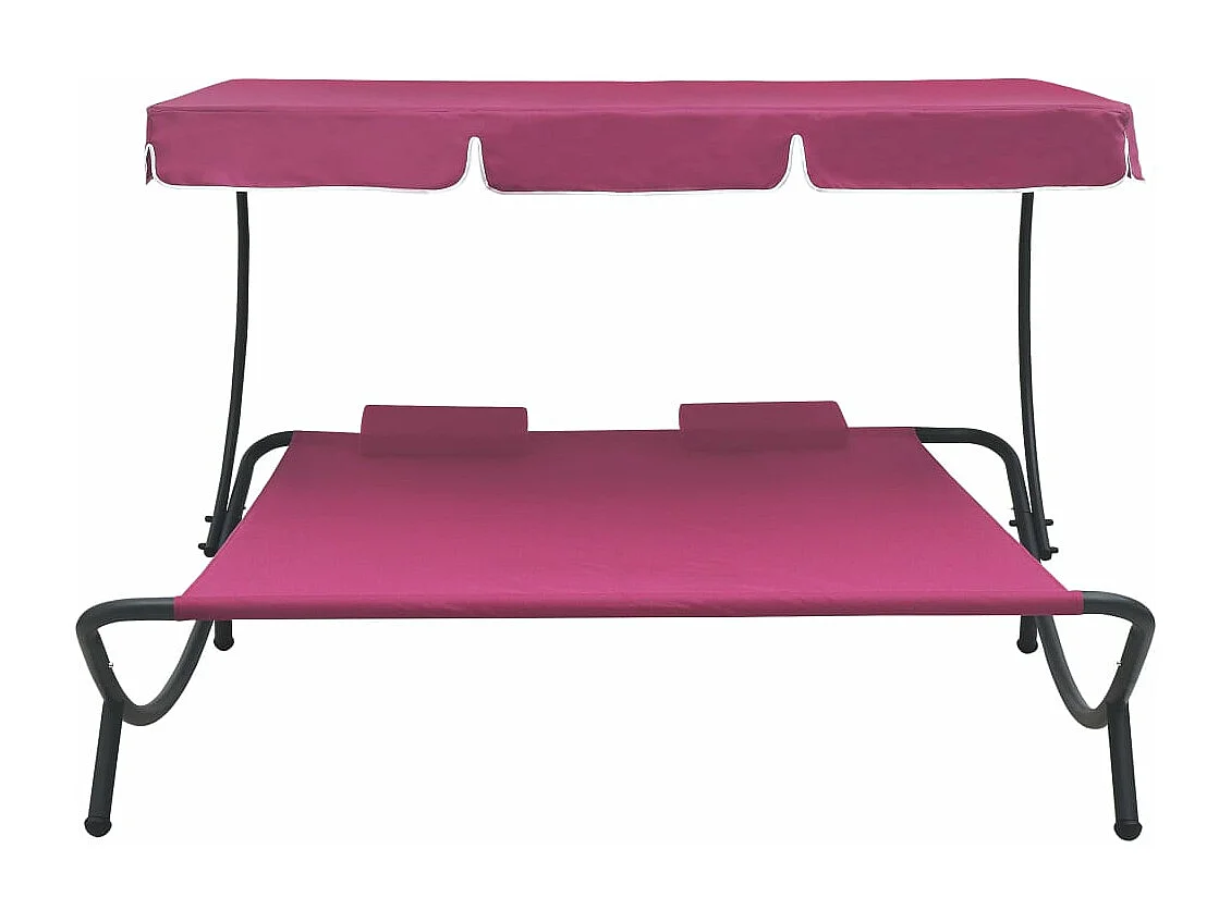 Lit de repos d'extérieur avec auvent et oreillers rose