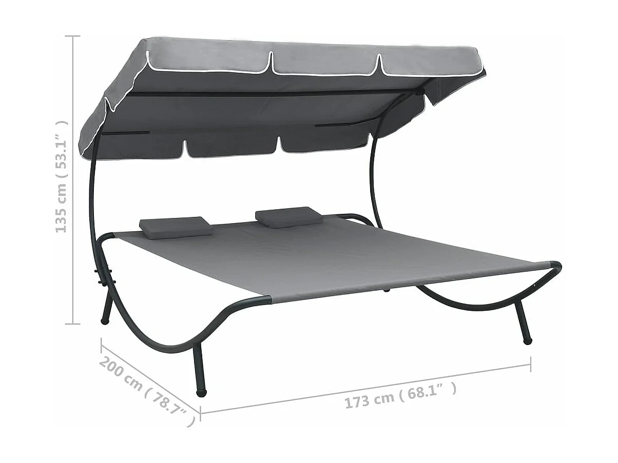 Espreguiçadeira externa com dossel e almofadas cinza