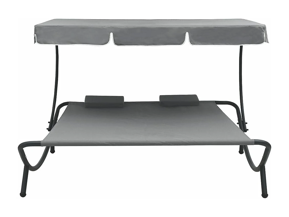 Lit de repos d'extérieur avec auvent et oreillers gris