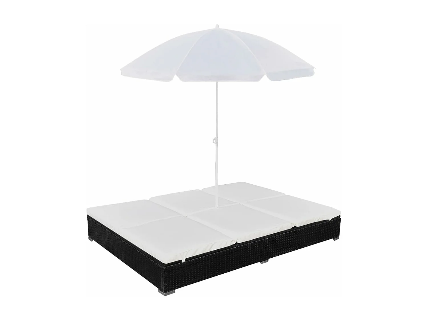 Chaise longue d'extérieur avec parasol Résine tressée Noir