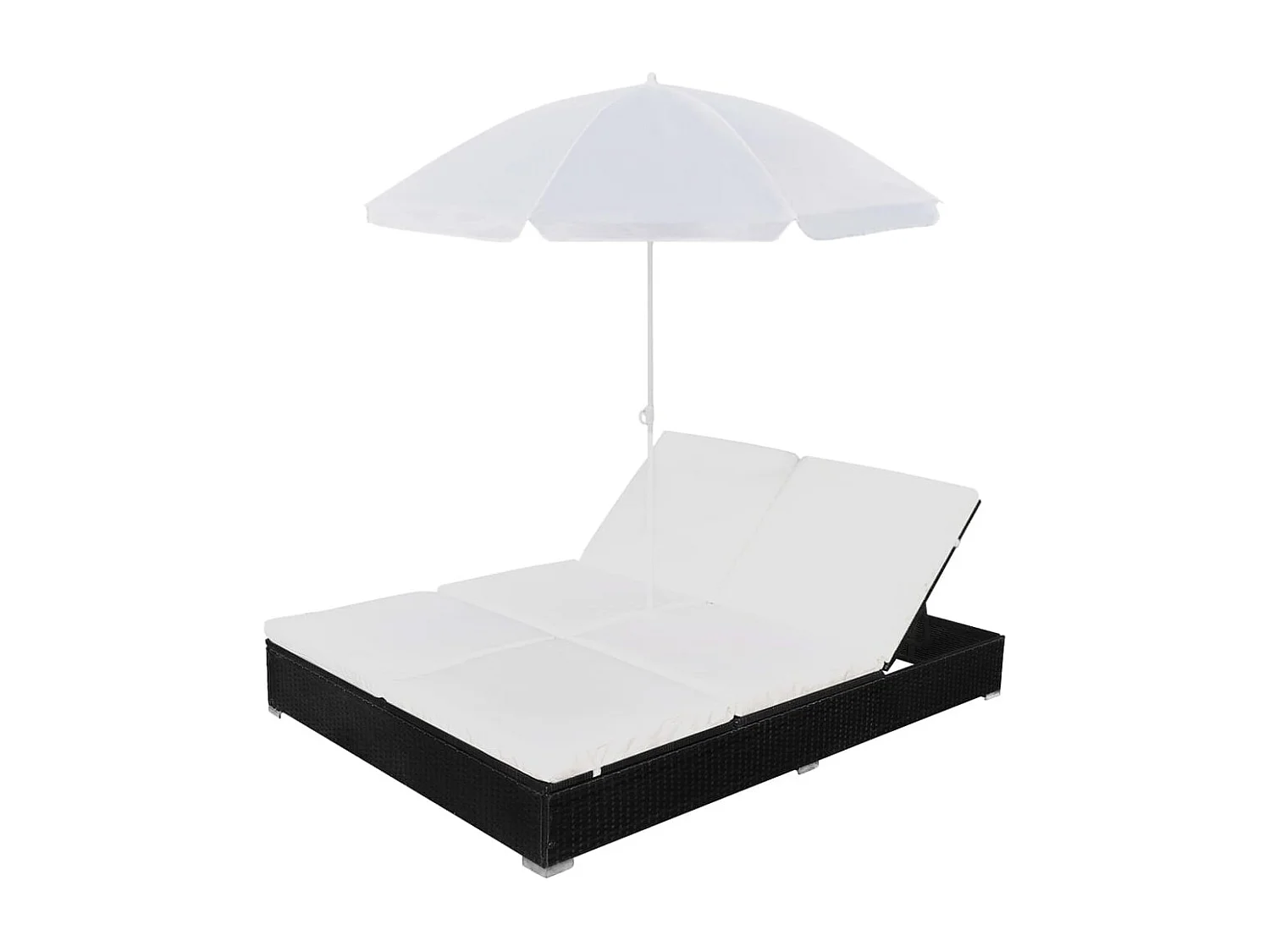 Chaise longue d'extérieur avec parasol Résine tressée Noir