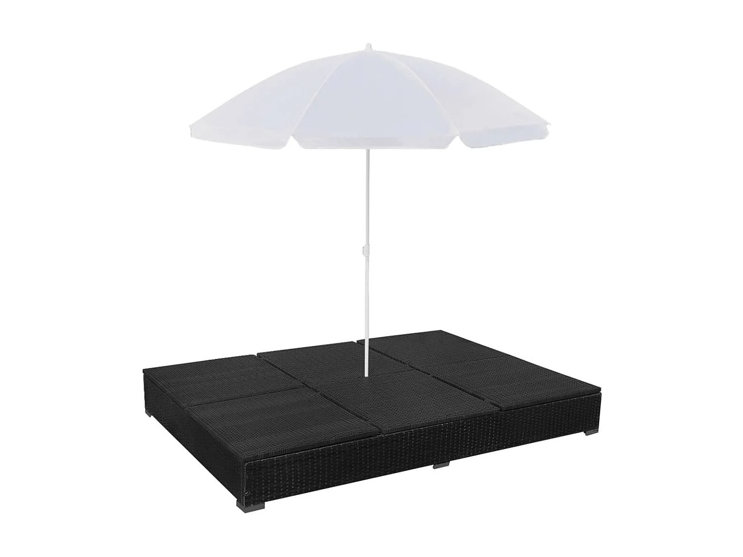 Chaise longue d'extérieur avec parasol Résine tressée Noir