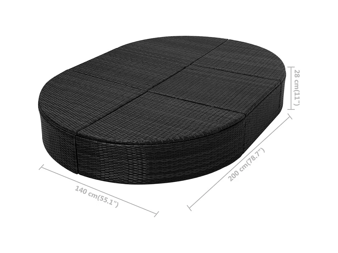 Espreguiçadeira de exterior com almofada Resina vime Preto