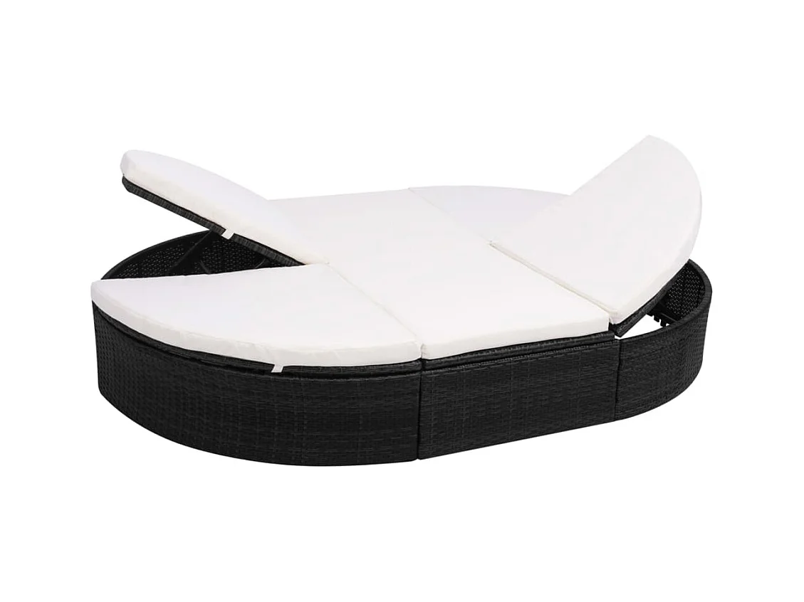 Lit de repos d'extérieur avec coussin Résine tressée Noir