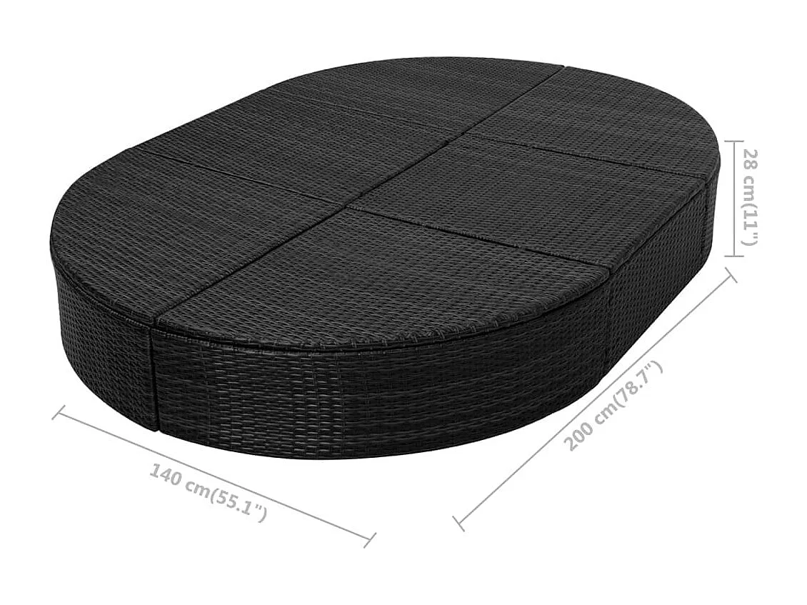 Espreguiçadeira de exterior com almofada Resina vime Preto